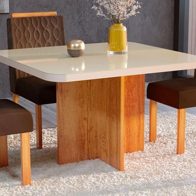 Mesa De Jantar Tampo Mdf E Vidro 1,0m X 1,0m Naturalle Roma Bom Pastor