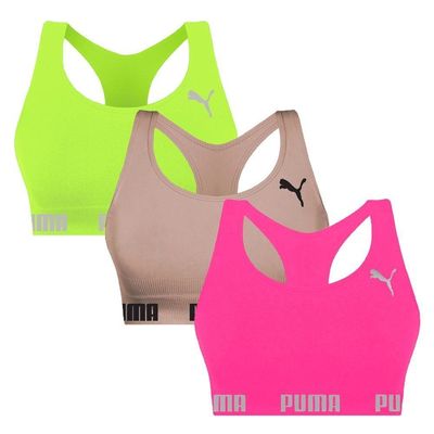 Kit 3 Tops Puma Nadador Sem Costura Feminino GG / Rosa/Verde