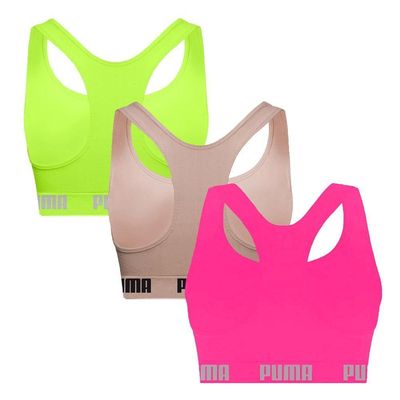 Kit 3 Tops Puma Nadador Sem Costura Feminino GG / Rosa/Verde