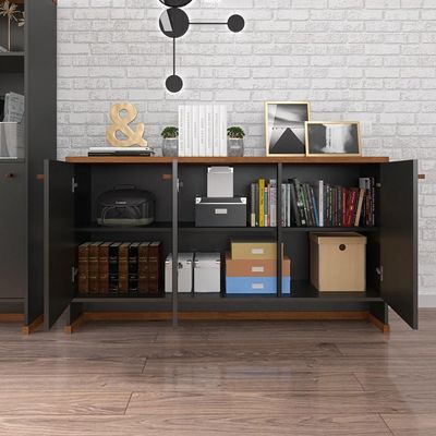 Conjunto Sala De Jantar 2 Peças - Aparador E Estante Verbena - Preto/ Preto/