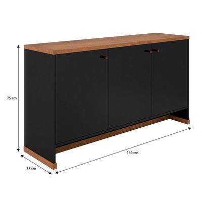 Conjunto Sala De Jantar 2 Peças - Aparador E Estante Verbena - Preto/ Preto/