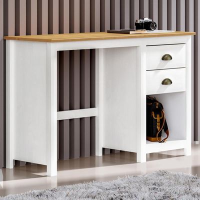 Mesa Para Escritório Escrivaninha Home Office 2 Gavetas Mazzaro F06 Branco Freijó - Lyam Decor