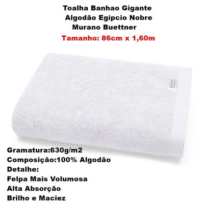 Toalha Banho Gigante Buettner Algodão Egípcio Nobre 86cmx160cm Murano Branco