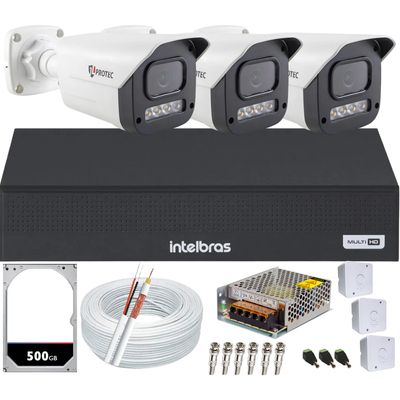 Kit 3 Câmeras 1080p Full Color C/Áudio Dvr Intelbras 4ch 500GB