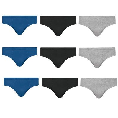 Kit 9 Cuecas Slip Selene Algodão Juvenil 12 / Preto e Azul