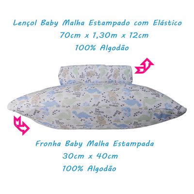Jogo de Lençol KazzaVip Baby Malha 100% Algodão Berço Americano Estampado Baby Roar Com Elástico 2 Peças Verde