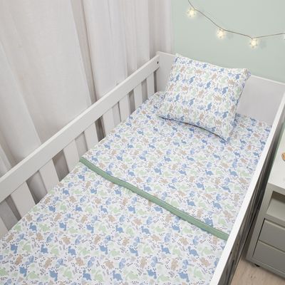 Jogo de Lençol KazzaVip Baby Malha 100% Algodão Berço Americano Estampado Baby Roar Com Elástico 2 Peças Verde