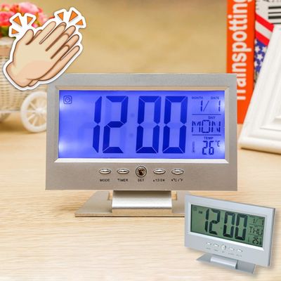 Relógio de Mesa Digital Multifunciona LCD Led Despertador Termômetro - Cor:Prateado