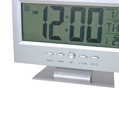 Relógio de Mesa Digital Multifunciona LCD Led Despertador Termômetro - Cor:Prateado