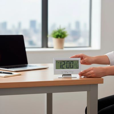Relógio de Mesa Digital Multifunciona LCD Led Despertador Termômetro - Cor:Prateado