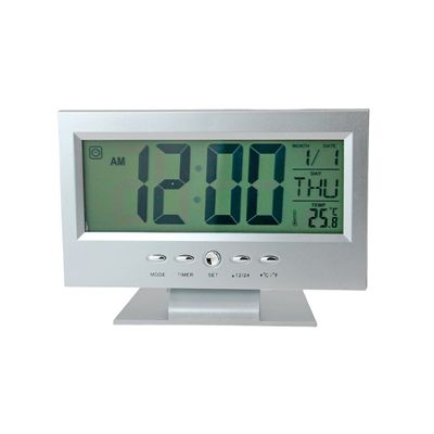 Relógio de Mesa Digital Multifunciona LCD Led Despertador Termômetro - Cor:Prateado