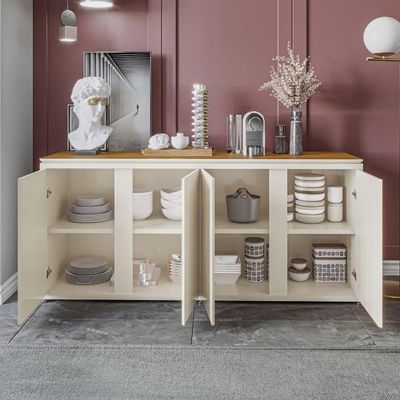 Conjunto Sala De Jantar 2 Peças Armário Alto E Buffet Balcão - Off White E Cedro Off White E Cedro