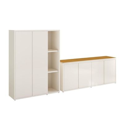 Conjunto Sala De Jantar 2 Peças Armário Alto E Buffet Balcão - Off White E Cedro Off White E Cedro