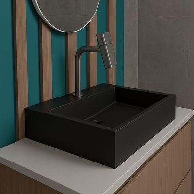 Cuba De Apoio Banheiro Diamond Pedra 60x40cm Preto