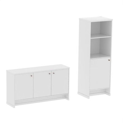 Conjunto Sala De Jantar 2 Peças - Aparador E Estante Verbena - Branco Branco