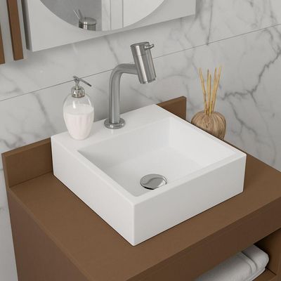 Cuba De Apoio Banheiro Topazio Pedra 35x35cm Branco Standard