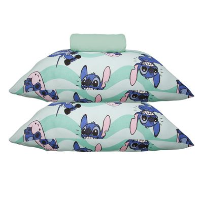 Jogo de Lençol KazzaVip Casal Malha 100% Algodão Play Disney Stitch Fit 3 Peças Verde