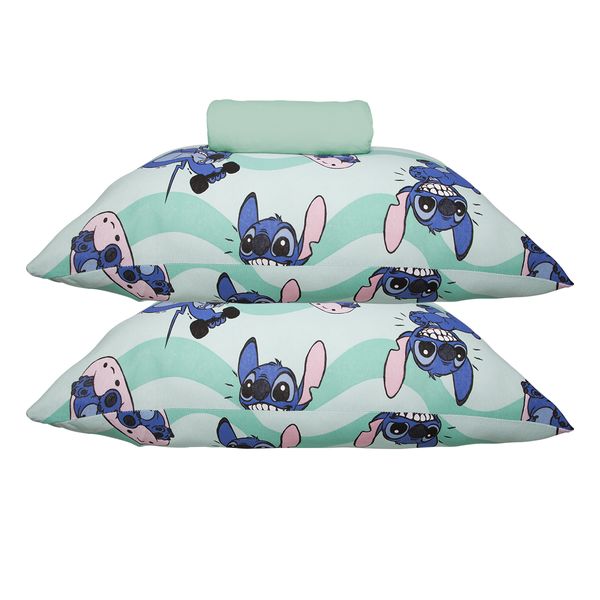 Jogo de Lençol KazzaVip Casal Malha 100% Algodão Play Disney Stitch Fit 3 Peças Verde