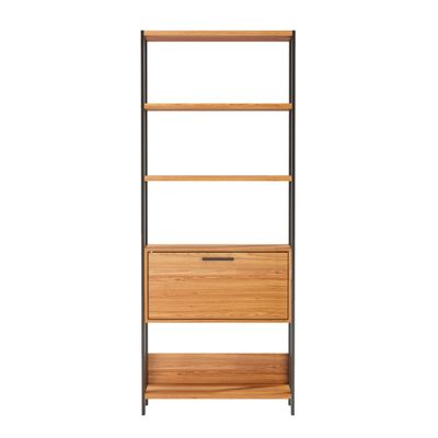Estante 5 Prateleiras 1 Porta Basculante E95 Freijó/Preto Fosco 73 x 32 x 185 cm Dalla Costa