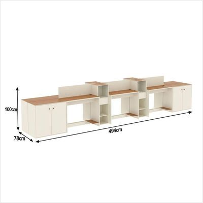 Estação De Trabalho 6 Lugares Tech Office 6 Mesas 4 Armários - Off White E Cedro Off White E Cedro