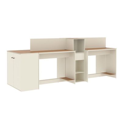 Estação De Trabalho 4 Lugares Office Tech 4 Mesas 2 Armários - Off White E Cedro Off White E Cedro