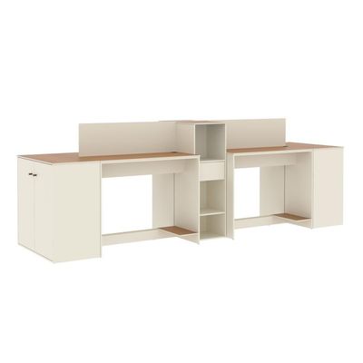 Estação De Trabalho 4 Lugares Office Tech 4 Mesas 2 Armários - Off White E Cedro Off White E Cedro