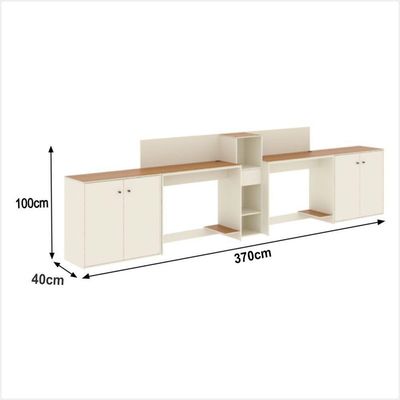 Conjunto De Escritório Tech 1 Livreiro 2 Buffet E 2 Mesas 90 - Off White E Cedro Off White E Cedro