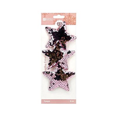 Presilha Natal Le Estrela Rosé Gold com 3 Unidades