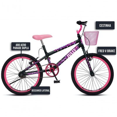 Bicicleta Jully Aro 20 Aero 36 Raias, Freios V-brake Dianteiro E Traseiro, Suporte De Guidão Down Hill E Cestinha