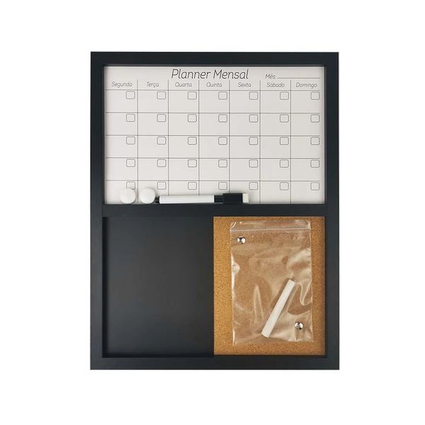 Quadro Magnético Bc Visão Mês com Cortiça, Board, Porta Chaves, Ímãs, Marcador e Alfinetes 30x38cm