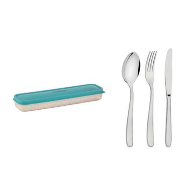 Conjunto Talher Aço Inox Com Estojo e Tampa Verde Tramontina