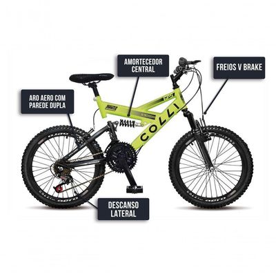 Bicicleta Gps Aro 20 Dupla Suspensão 21 Marchas Colli Amarelo