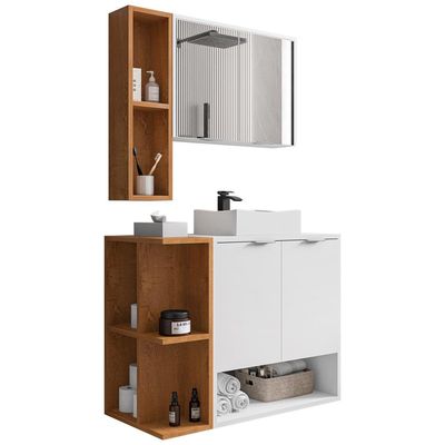 Gabinete Para Banheiro Com Cuba e Espelho Siesta B02 Branco Naturalle - Lyam Decor