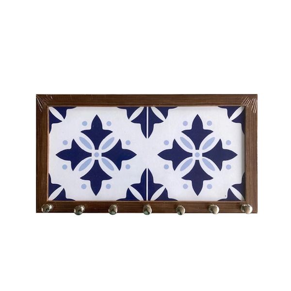 Porta-chaves Le Nostalgia com 7 Ganchos Dourados 14x29cm Azul
