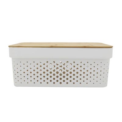 Caixa Organizadora Kas com Tampa de Bamboo 11l Branca