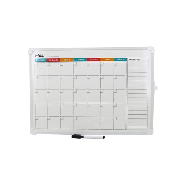 Quadro Magnético Branco Le Planejamento Mensal com Marcador 32x45,5cm