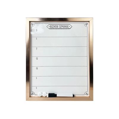 Quadro Magnético Branco Le Planejamento Semanal com Marcador e Imãs Rosé Gold 35,5x27,9cm