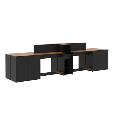 Estação De Trabalho 4 Lugares Office Tech 4 Mesas 2 Armários - Preto E Cedro Preto E Cedro