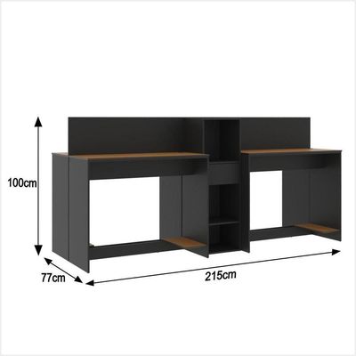 Estação De Trabalho 4 Lugares Office Tech 4 Mesas 2 Armários - Preto E Cedro Preto E Cedro