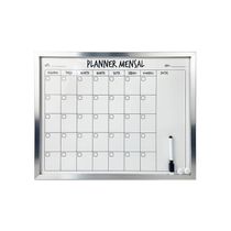 Quadro Magnético Branco Le Planejamento Mensal Borda Prata com Marcador e Imãs 48,5x38,5cm