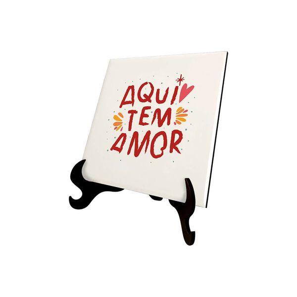 Placa Mdf 6mm com Suporte Le Aqui Tem Amor 14,5x14,5cm