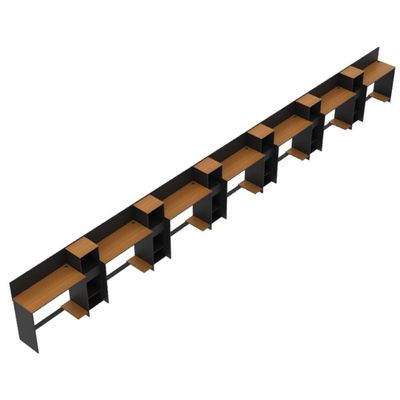 Conjunto De Escritório Tech 6 Livreiro E 7 Mesas 90cm - Vian - Preto E Cedro Preto E Cedro