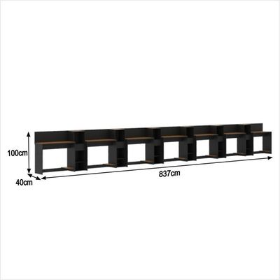 Conjunto De Escritório Tech 6 Livreiro E 7 Mesas 90cm - Vian - Preto E Cedro Preto E Cedro