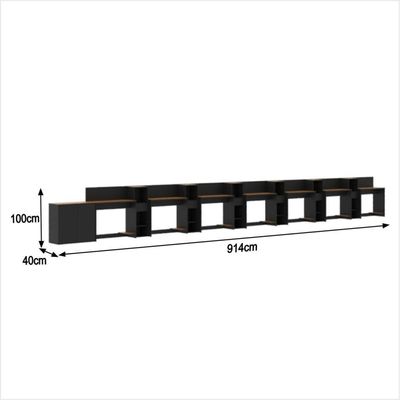 Conjunto De Escritório Tech 6 Livreiro 1 Buffet E 7 Mesas 90 - Preto E Cedro Preto E Cedro