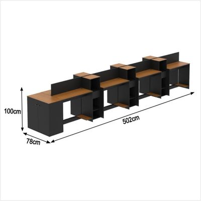 Estação De Trabalho 8 Lugares Tech Office 8 Mesas 6 Armários - Preto E Cedro Preto E Cedro