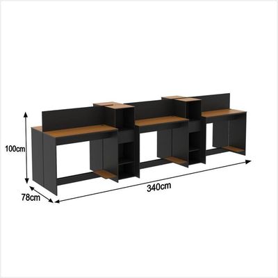 Estação De Trabalho 6 Lugares Office Tech 6 Mesas 4 Armários - Preto E Cedro Preto E Cedro