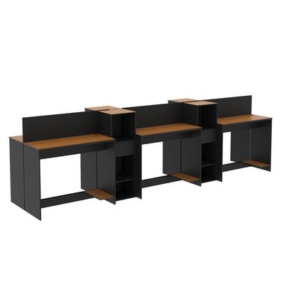 Estação De Trabalho 6 Lugares Office Tech 6 Mesas 4 Armários - Preto E Cedro Preto E Cedro