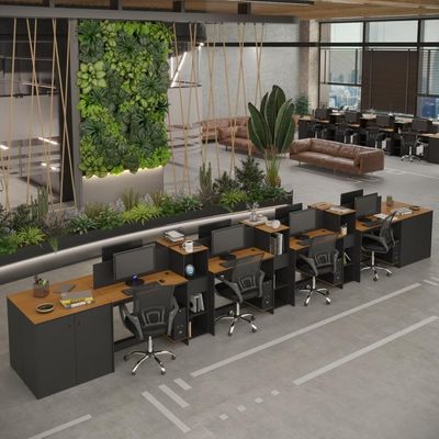 Estação De Trabalho 8 Lugares Tech Office 8 Mesas 6 Armários - Preto E Cedro Preto E Cedro