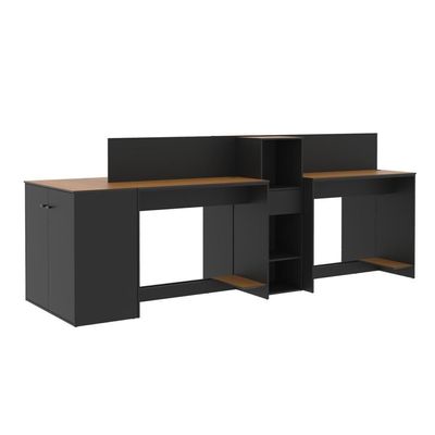 Estação De Trabalho 4 Lugares Office Tech 4 Mesas 2 Armários - Preto E Cedro Preto E Cedro