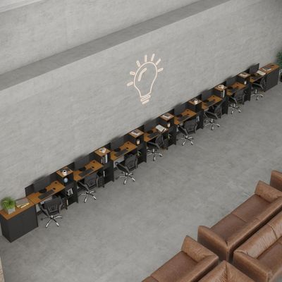 Conjunto De Escritório Tech 7 Livreiro 2 Buffet E 8 Mesas 90 - Preto E Cedro Preto E Cedro